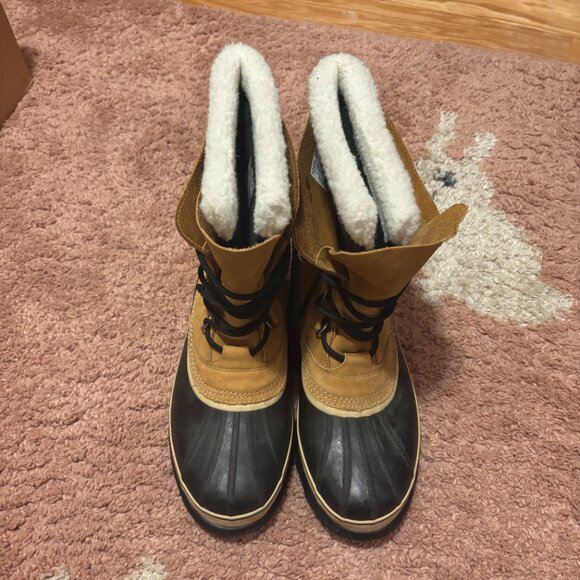 Sorel Caribou Mens 14 Waterproof Snow Boots Buff Winter Cold Weather NM1000-281 - Picture 2 of 11